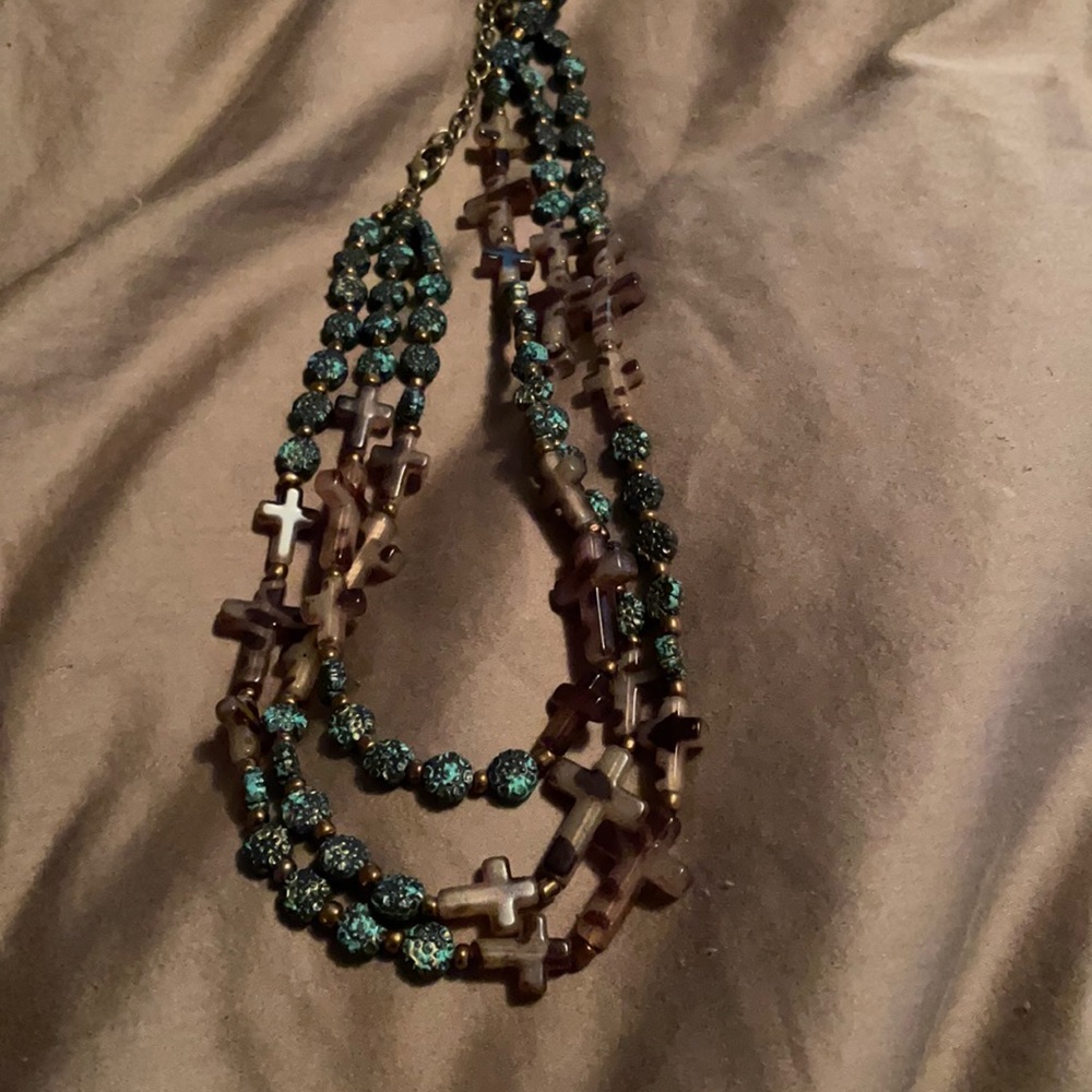 Beaded turquoise cross necklace